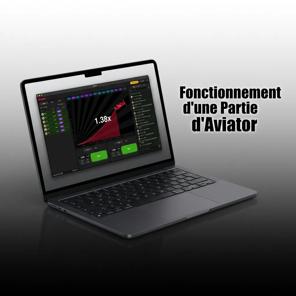 Interface du jeu Aviator montrant l'avion en vol, le multiplicateur croissant et les options de pari.