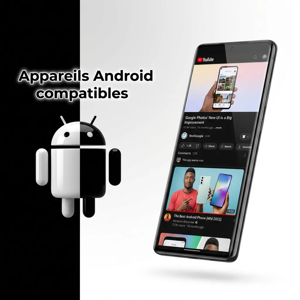 Smartphones Android compatibles de marques comme Samsung, Google et Xiaomi.
